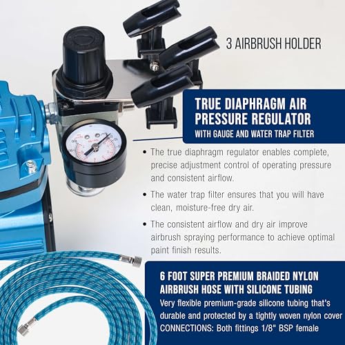 Master Airbrush Cool Runner Dual Fan Air Compressor with Storage Tank - color: Super Cool Tank Blue