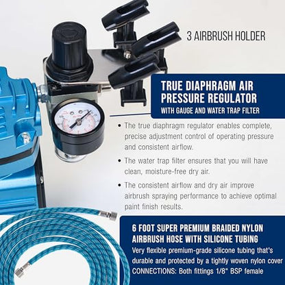 Master Airbrush Cool Runner Dual Fan Air Compressor with Storage Tank - color: Super Cool Tank Blue