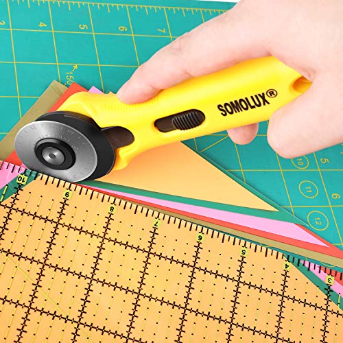 SOMOLUX 45mm Rotary Cutter with 45mm 5 Pcs Replace blades for Quilting Scrapbooking Sewing Arts Crafts, Sharp and Durable - color: Yellow 45mm Rotary Cutter