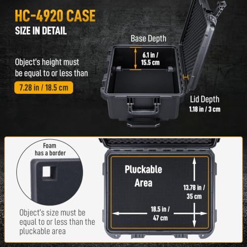 Lykus HC-4920 Hard Case with Wheels and Foam, Inner Size 18.5*13.78*7.28in - size: HC-4920