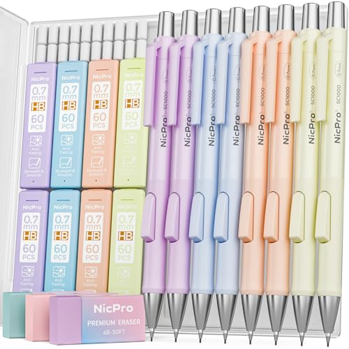 Nicpro 8 Pack Pastel Mechanical Pencil 0.7mm, Cute Pencils Fast Click - style: 8PCS-0.7mm