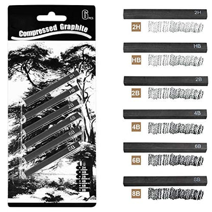 MyLifeUNIT Compressed Graphite, Square Drawing Pencils for Artists, Pack of 6 (2H, HB, 2B, 4B, 6B and 8B)