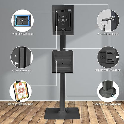 Mount-It! Anti-Theft iPad Tablet Floor Stand Kiosk with Literature Holder - color: Black