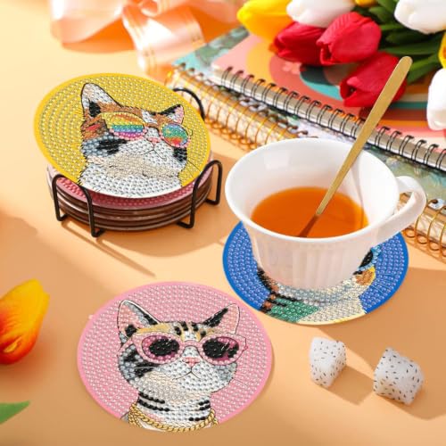 Cat Diamond Art Coasters Kit - Diamond Painting Coasters 4X4IN - color: Cat-2