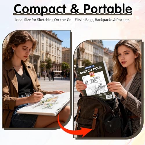 FIXSMITH 9"X12" Sketch Book, 100 Sheets, 68 lb/100gsm Sketchbook, Brown - color: Brown, size: 9"x12"-1 Pack