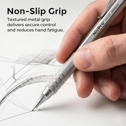 Nicpro 0.7mm Metal Mechanical Pencil Set with Case - color: Silver, style: 0.7 MM
