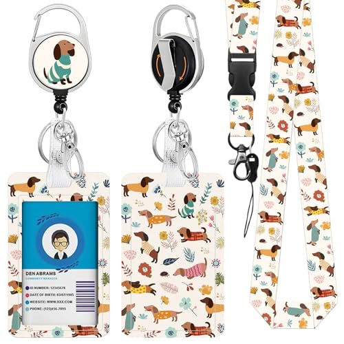 Cute Dachshund ID Badeg Holder with Lanyard, Dog ID Badge Holder - color: Dachshund