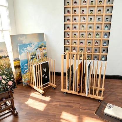 Large Art Storage Rack with Wheels, Art Canvas Boards Rack Art Storage with Handle & Caster Wheels for Drawing Board, Panel, Paper Pad for Gallery, Art Studios, Artworks