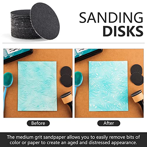 Briartw 42 PCS,2pcs Mini Ink Blending Tool,10pcs Flat Foams,20pcs Sanding Disks and 10pcs Round Stackable Jars,Medium-Grit Sandpaper Provides The Ideal Friction to Work On Cardstock, Chipboard, Wood - color: 2 Handle+10 Foam+20 Sanding Disk+10 Jars