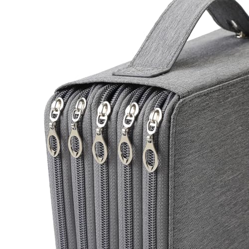 Canvas 250 Slots Pencil Case 5-Layer Zipped Holder w/Handle - color: Grey, size: 250
