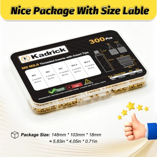 KADRICK 300PCS M2 M2.5 Heat Set Inserts Kit,M2*3/4/5mm*3mm M2.5*3/4mm*3.5mm - size: M2 M2.5 Kit H2-4mm 300Pcs + Tools