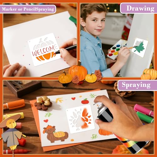 72 PCS 3x3 Inch Thanksgiving Stencils for Painting - Pumpkins, Gourds, Autumn Leaves, Wheat, Turkey Reusable Thanksgiving Painting Templates on Wood, Glass, Fabric, Window Door Decor DIY Decoration - style: 72PCS Thanksgiving