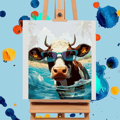 Paint by Numbers Kit for Adults, Beach Cow DIY Acrylic Canvas Painting Set - color: BOP1PNF16