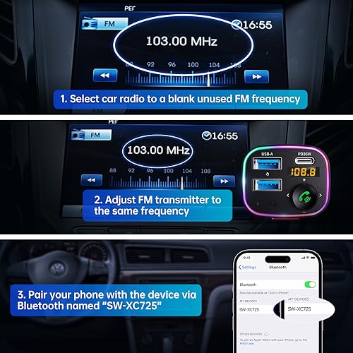Syncwire Bluetooth 5.4 Car Adapter 48W FM Transmitter for Hands Free Calls - color: Black, style: 48W
