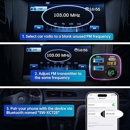 Syncwire Bluetooth 5.4 Car Adapter 48W FM Transmitter for Hands Free Calls - color: Black, style: 48W