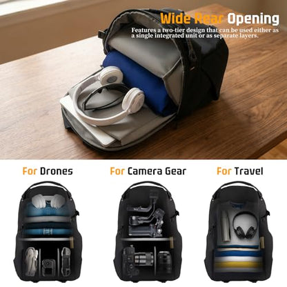 Besnfoto Lightweight Camera Backpack, Anti-Gravity Comfort Photography Backpack, 2-in-1 Removable Camera Insert, Waterproof Everyday Bag - color: Black, size: Large