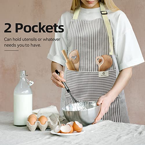 NLUS 2 Pack Kitchen Cooking Aprons, Adjustable Bib Waterproof Chef Apron with 2 Pockets for Men Women(Grey Stripe/Black Plaid) - color: Grey/Black