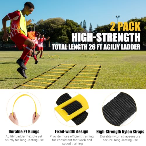 BORNEW 2 Pack Agility Ladder, Soccer Speed Training Equipment Set - color: 1.Yellow
