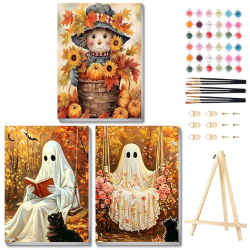 3 Pack Halloween Paint by Numbers Kit for Adults, Fall Ghost, 8x12 inch - color: Halloween-1