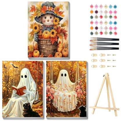 3 Pack Halloween Paint by Numbers Kit for Adults, Fall Ghost, 8x12 inch - color: Halloween-1
