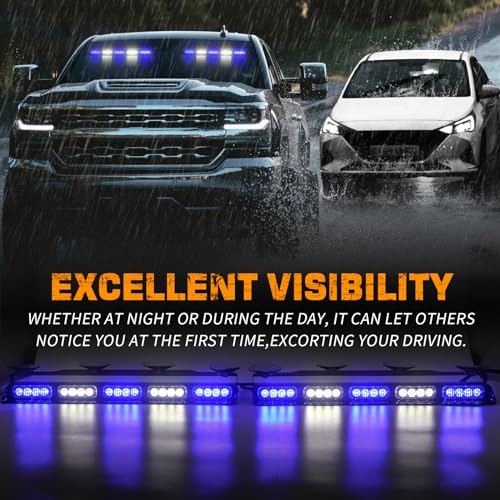 XRIDONSEN 2x 17 inch 40 LED Blue White Emergency Dash Strobe Lights - color: Blue/White