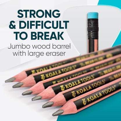 KOALA TOOLS | Bear Claw Pencils 1-Pack (6 Pencils) - Fat, Thick, Triangular Grip, Extra-Dark 6B Graphite Core with Eraser - Suitable for Kids, Art, Drawing, Drafting, Sketching & Shading - style: 6B Lead
