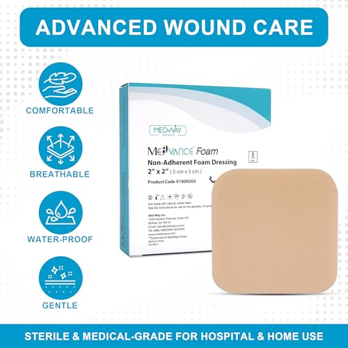 MedVance Waterproof Non-Adhesive Foam Dressing w/o Border, 2"x2", Box of 5 - size: 2"x2" Standard 5 Pack