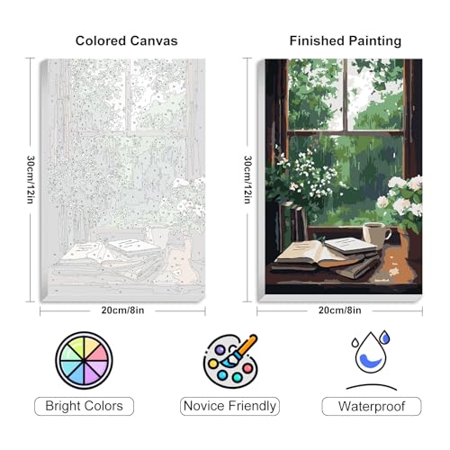 4 Pack Framed Paint by Numbers Kit for Adults Window View, Wooden Easel - color: YOP4P03