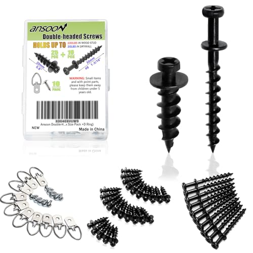 Black Bear Claw Picture Screws in 2 Sizes—Suitable for Drywall & Wood Studs - color: Black Zinc, size: 35 Pack Mix size + D-ring