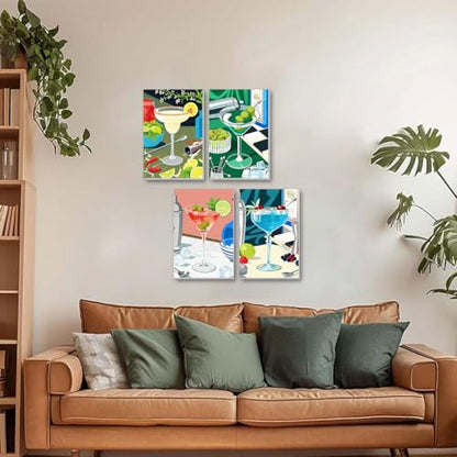 ICYANART 4 Pack Cocktail Paint by Numbers Kit for Adults with Frame Easy - color: Cocktail