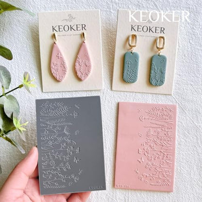 KEOKER Polymer Clay Texture Sheets, Clay Texture Mat for Making Earrings Jewerly, Polymer Clay Earrings Tools (A+B+C) - color: A+B+C