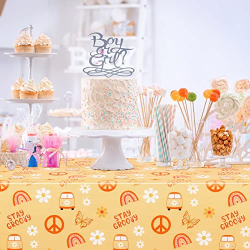 Tegeme 4 Pack Groovy Hippie Tablecloths for Theme Party, 54 x 108 Inch - size: 54 x 108 Inch