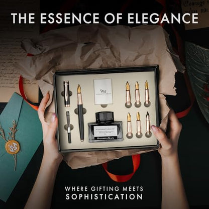 Wordsworth & Black Luxury Calligraphy Pen Set, 6 Nibs, Black Rose - color: Black Rose Gold