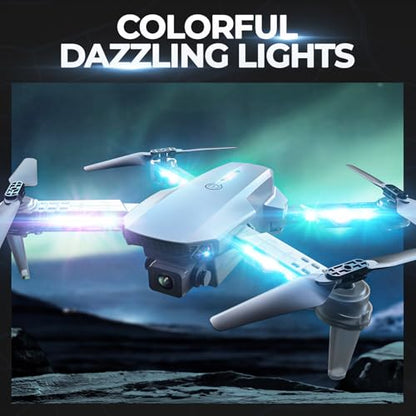 BEZGAR LED Lights Drone with Camera for Adults and Kids Beginners, White - color: White