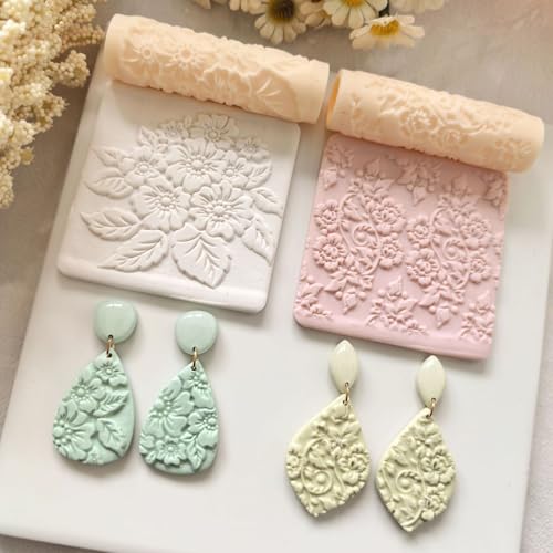 4Pcs Polymer Clay Texture Roller Work with Polymer Clay Cutters for DIY Earrings Jewelry Making Craft Supplies