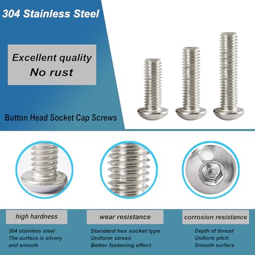 M5 x 30mm 35mm 40mm 45mm 50mm Button Head Socket Cap Screws Bolts, Stainless Steel 304, Metric Allen Hex Drive, Bright Finish, Fully Threaded, Assortment Kit 50PCS - size: Button M5x30-50 mm