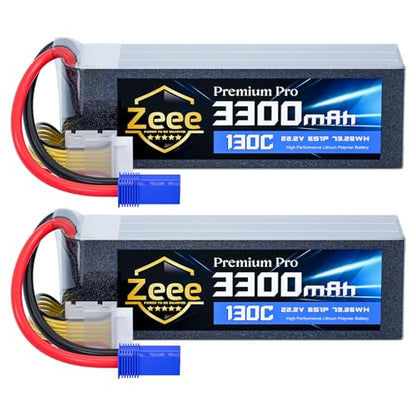 Zeee Premium Pro 6S Lipo Battery 3300mAh 22.2V 130C with EC5 Plug (2 Packs)