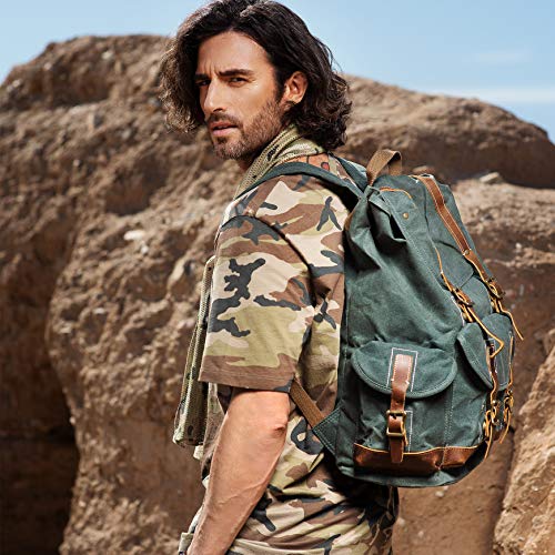 Heavy-Duty Waxed Canvas Rucksack Backpack - color: Green, size: 400 x 340 x 190 mm - Standard