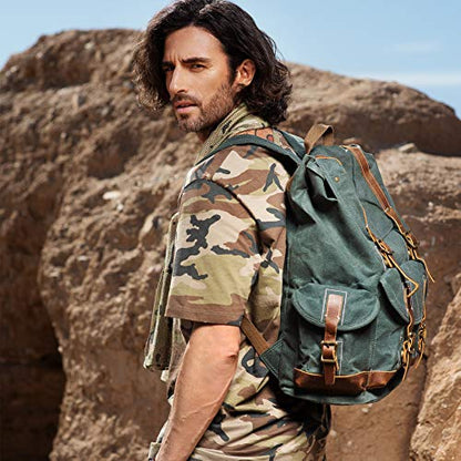 Heavy-Duty Waxed Canvas Rucksack Backpack - color: Green, size: 400 x 340 x 190 mm - Standard
