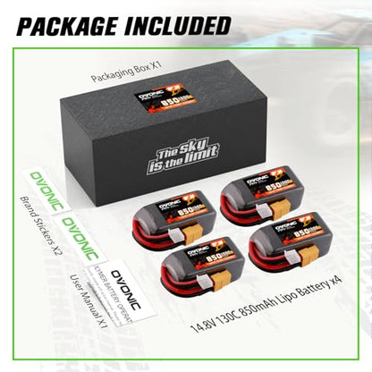OVONIC 130C 4S 850mah Lipo Battery 14.8V Pack with XT60 Plug for FPV Racing