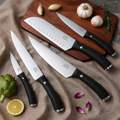 WANGMAZI 15‑Pcs Knife Block Set, Stainless Steel, Black - color: 03-Black