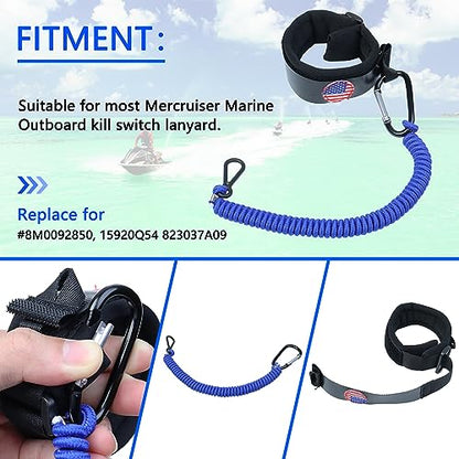 Boat Kill Switch Lanyards with Wrist Strap Fit for Mercruiser - color: Black&blue
