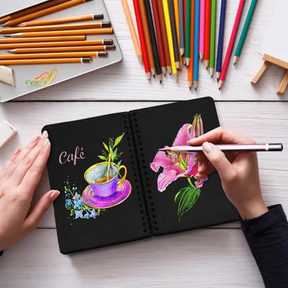 5x7 Black Paper Sketchbook,Spiral Bound Journal Notebook,70 Sheets 110gsm - color: 1-black paper