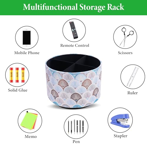 Round Leather Art Supply Organizer,Remote Control Holder,360-degree Rotating Pen Organizer with 4 Compartments(1-Peacock White) - color: 1-5Peacock White