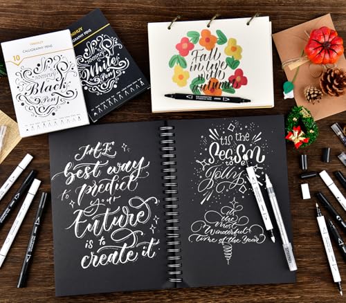 Dual Tip Black Acrylic Calligraphy Pens, Hand Lettering Pen - color: Black