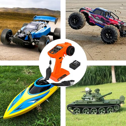 RC Remote Control 4CH 2.4G Transmitter with Receiver and Lanyard for RC Car Crawler Boat, Orange - color: Orange