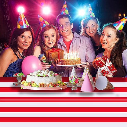 Kesfey Red Striped Tablecloth Carnival Vertical Stripe Table Cover 3 Packs - color: Red Vertical Striped