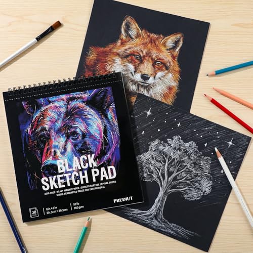 Black Paper Sketchbook 8 × 8 in, 30 Sheets, 160gsm Spiral Bound Drawing Pad - size: 8×8 Inch (1 pack)