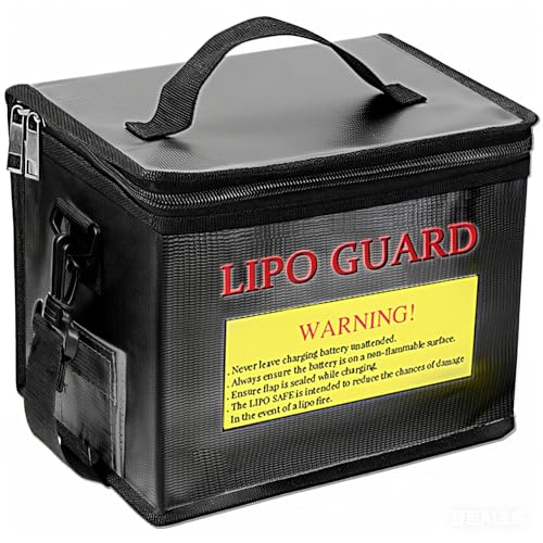 RC LiPo Battery Safe Bag, Fire-Resistant with Side Charging Port, Large Capacity Battery Guard Bag with Handle & Shoulder Strap for 2S 3S 4S 6S RC Car LiPo