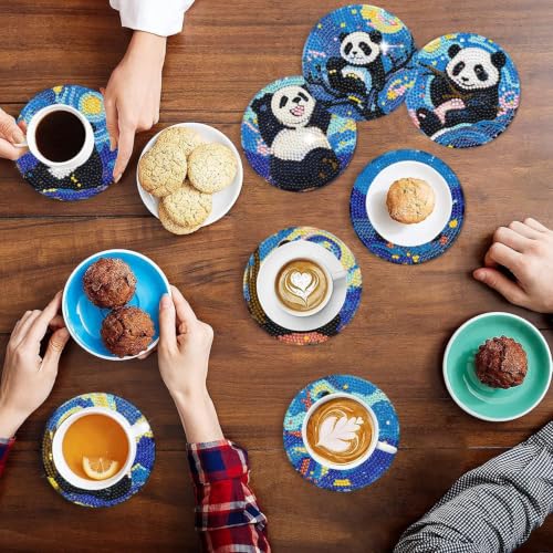 Leatrice 8 Pcs Diamond Art Coasters Small Diamond Painting Kits for Adults - color: AA Panda